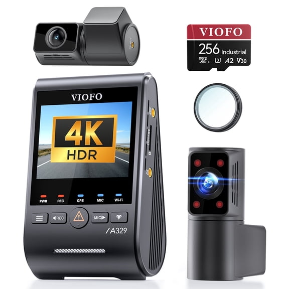 VIOFO A329S 3CH Dash Cam + 256GB SD Card, Front 4K & Cabin 2K & Rear 2K STARVIS 2 HDR, Wi-Fi 6, GPS, Voice Control, High-Endurance Storage