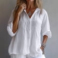 thumbnail image 2 of CIENVNSTG Cotton Linen Button Down Shirt for Women Henley Long Sleeve Blouses Lightweight Spring Summer Loose Solid Casual Work Tops White M, 2 of 5