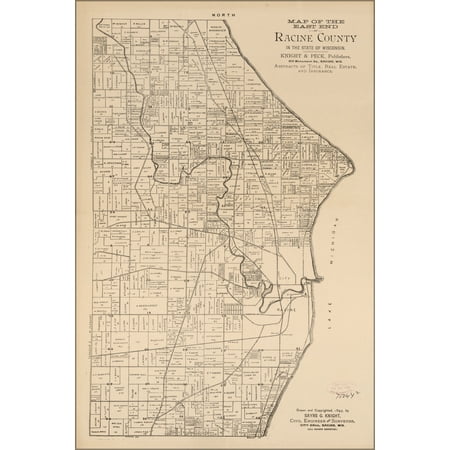 24"x36" Gallery Poster, Map of east Racine County Wisconsin 1893