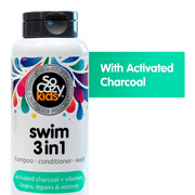 SoCozy Kids Swim 3-in-1 Shampoo Conditioner Body Wash for All Hair Types, with Activated Charcoal, 10.5 fl oz