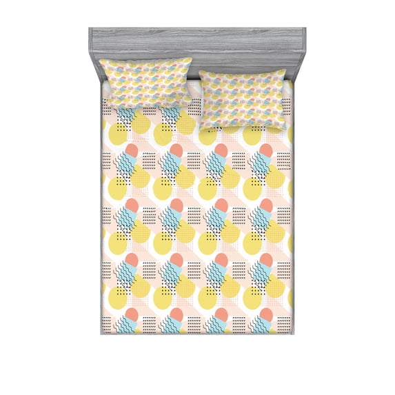 Geometric Bedding Set with Sheet & Covers, Modern Illustration with Unusual Trippy Lines and Simple Rectangle Shapes Print, Printed Bedroom Decor 2 Shams, 4 Sizes, Multicolor, by Ambesonne