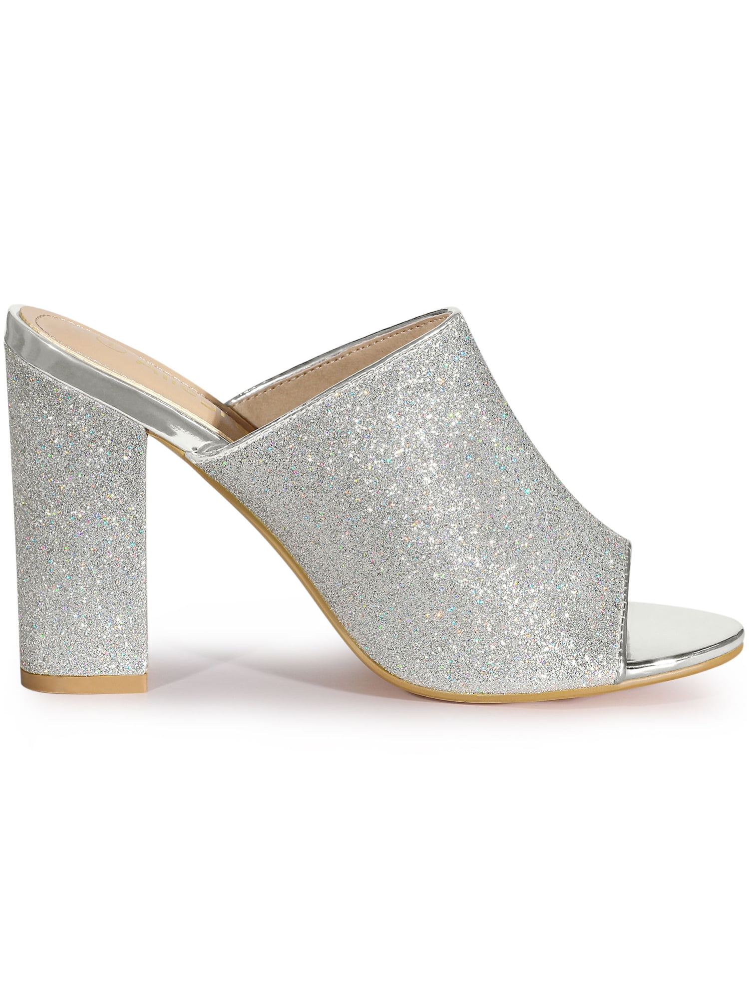 Perphy Women s Sandals Glitter Mules Chunky Heels Slide Sandals