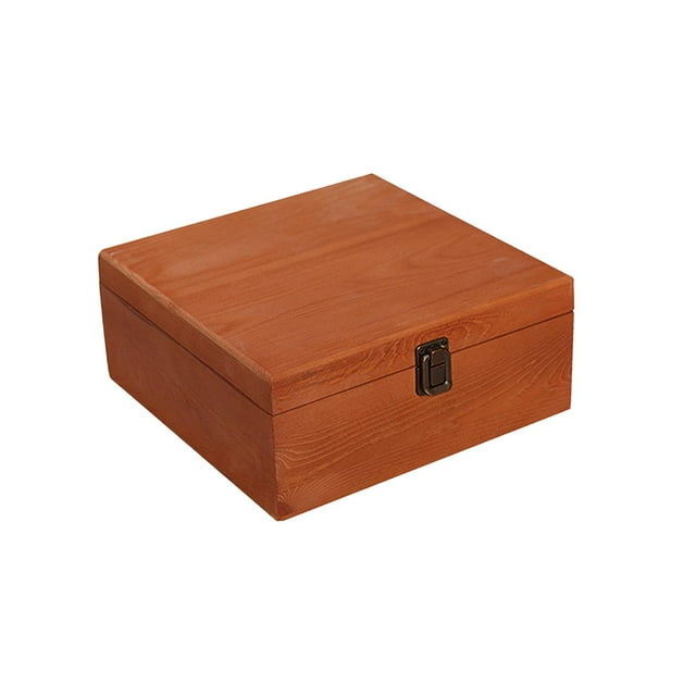 Contenedor de Caja de Almacenamiento de Madera de Estilo Vintage con Tapa con Bisagras Y Cierre Frontal, Caja de Recuerdos, Cajas de Madera Rústicas P marrón 23x23x10cm Macarena Vitrina de joyería