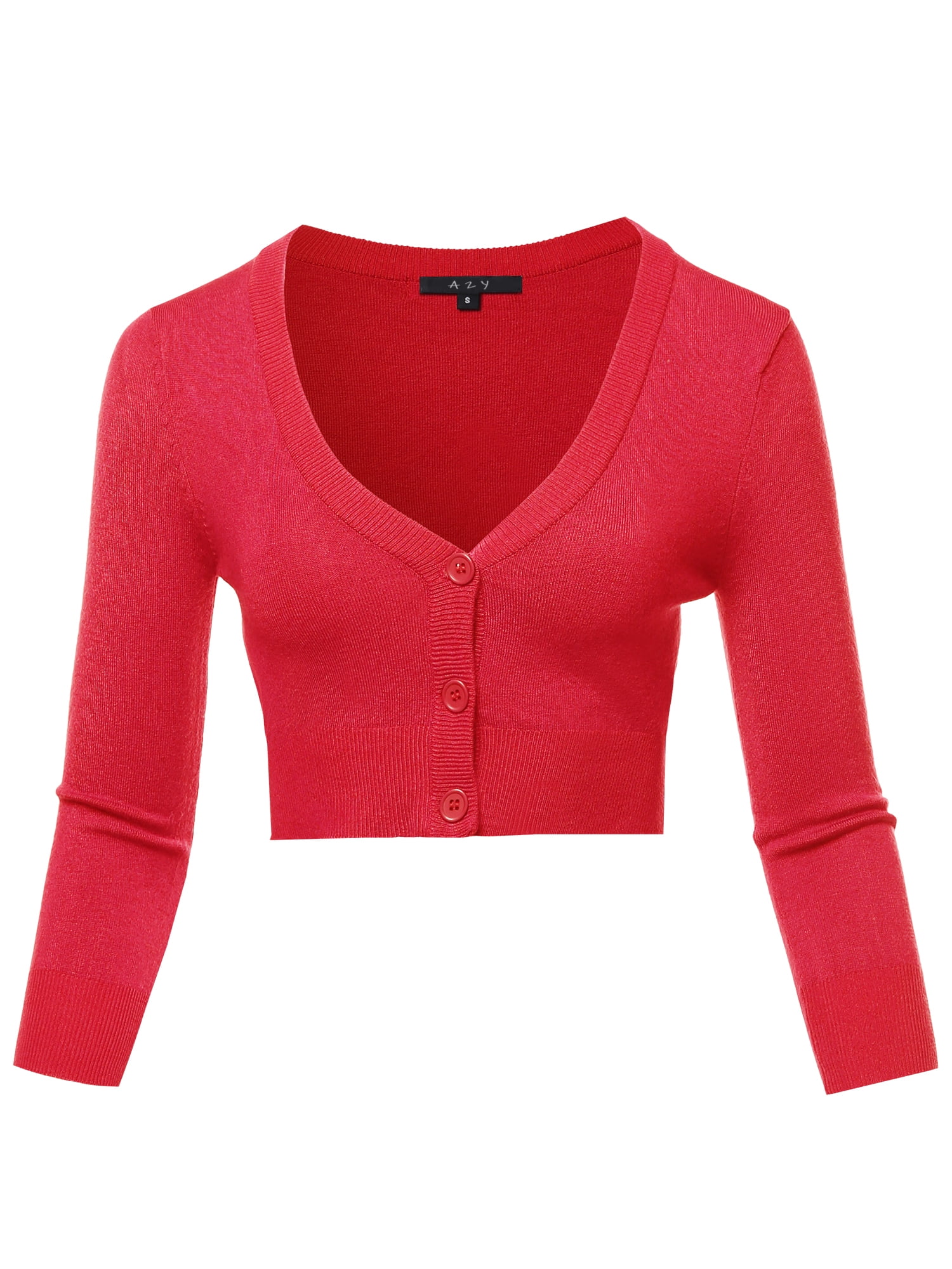 A2Y A2Y Women's Solid Cropped Bolero 3/4 Sleeve Button Down VNeck