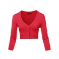 thumbnail image 1 of A2Y Women's Solid Cropped Bolero 3/4 Sleeve Button Down V-Neck Cardigan Sweater Rose Pink 2XL, 1 of 5