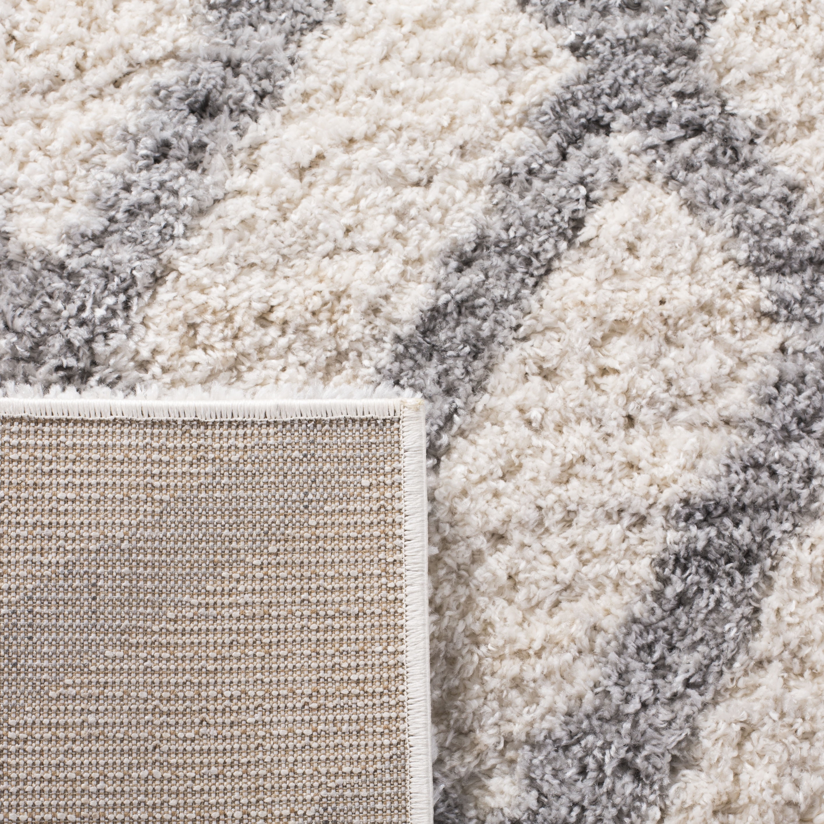 SAFAVIEH Berber Kyle Geometric Shag Area Rug, Cream/Gray, 11' x 15'