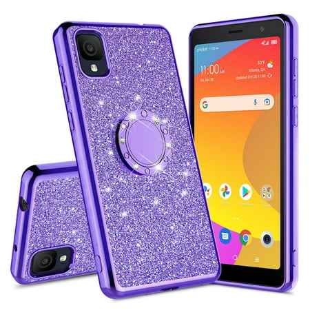 SPY Case for TCL A3 A509DL / TCL A30 / TCL ION Z Case Glitter Magnetic Car Ring Holder Kickstand Phone Cover Case - Purple