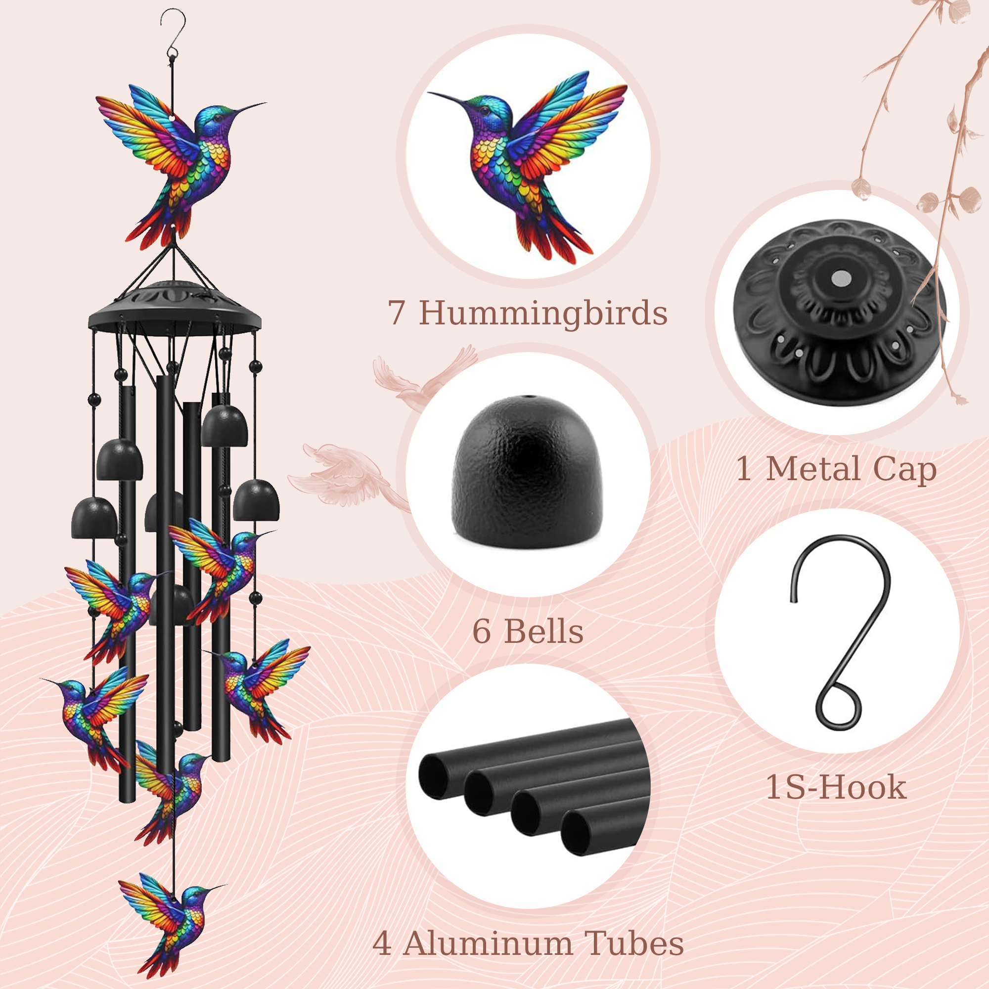 KEYAHAPPY Hummingbird Metal Wind Chimes photo 3