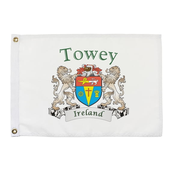 Towey Irish Coat of Arms Small White Flag - 16"x10.5" inches