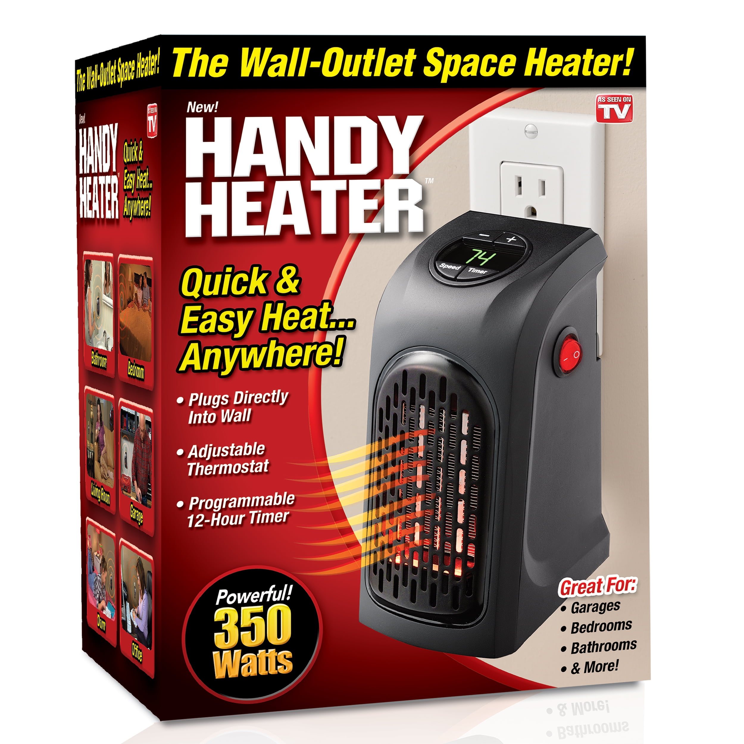 Portable Handy Heater Compact Plug-In Digital Electric Heater Fan Wall-Outlet 
