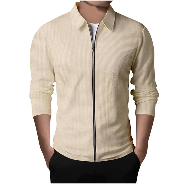 RXIRUCGD Men's Solid Color Design With Zippered Pockets Long Sleeved Hooded Casual Jacket, Khaki, Size: M