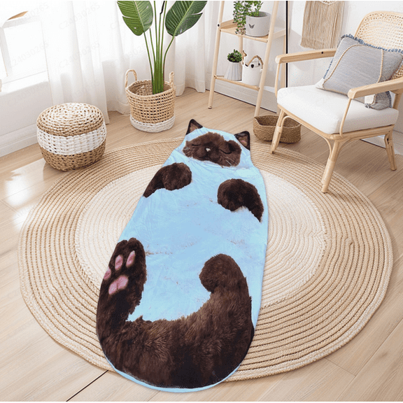Adult Soft Sleeping Bag – Plush Cat Envelope Sleeping Bag for Camping, Sleepovers & Home Lounging, Washable Warm Blanket 69x31 IN