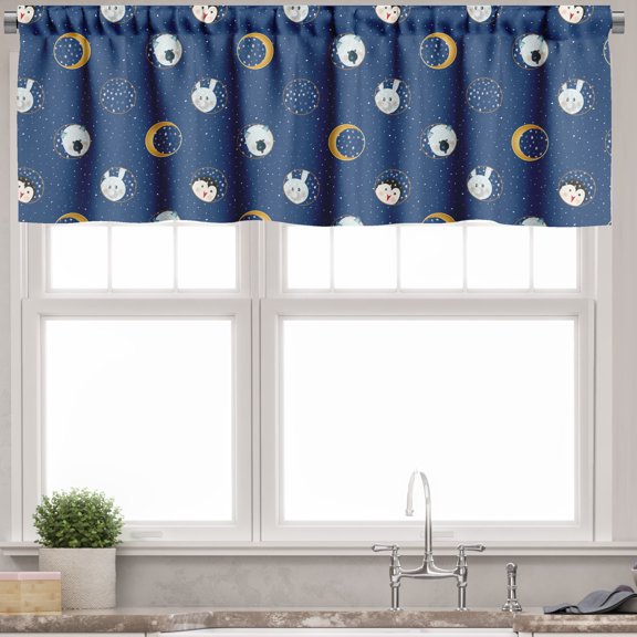 Ambesonne Cartoon Valance Pack of 2, Bunny Polar Bear Penguin, 54"X12", Night Blue and Pale Coffee