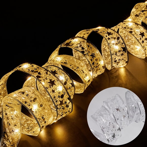 Uuiauoio Christmas Ribbon Light Strings , Double Layered Ribbons for Tree and Party Decor, 20 LED Indoor Outdoor Decorative Pendants for Holiday Display,Christmas Tree Accessories Decorative Pendants