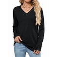 thumbnail image 2 of T-shirts pour Femmes à Col en V à Manches Longues, Hauts Décontractés, Doux, Unis, T-Shirt Basique, 2 of 10