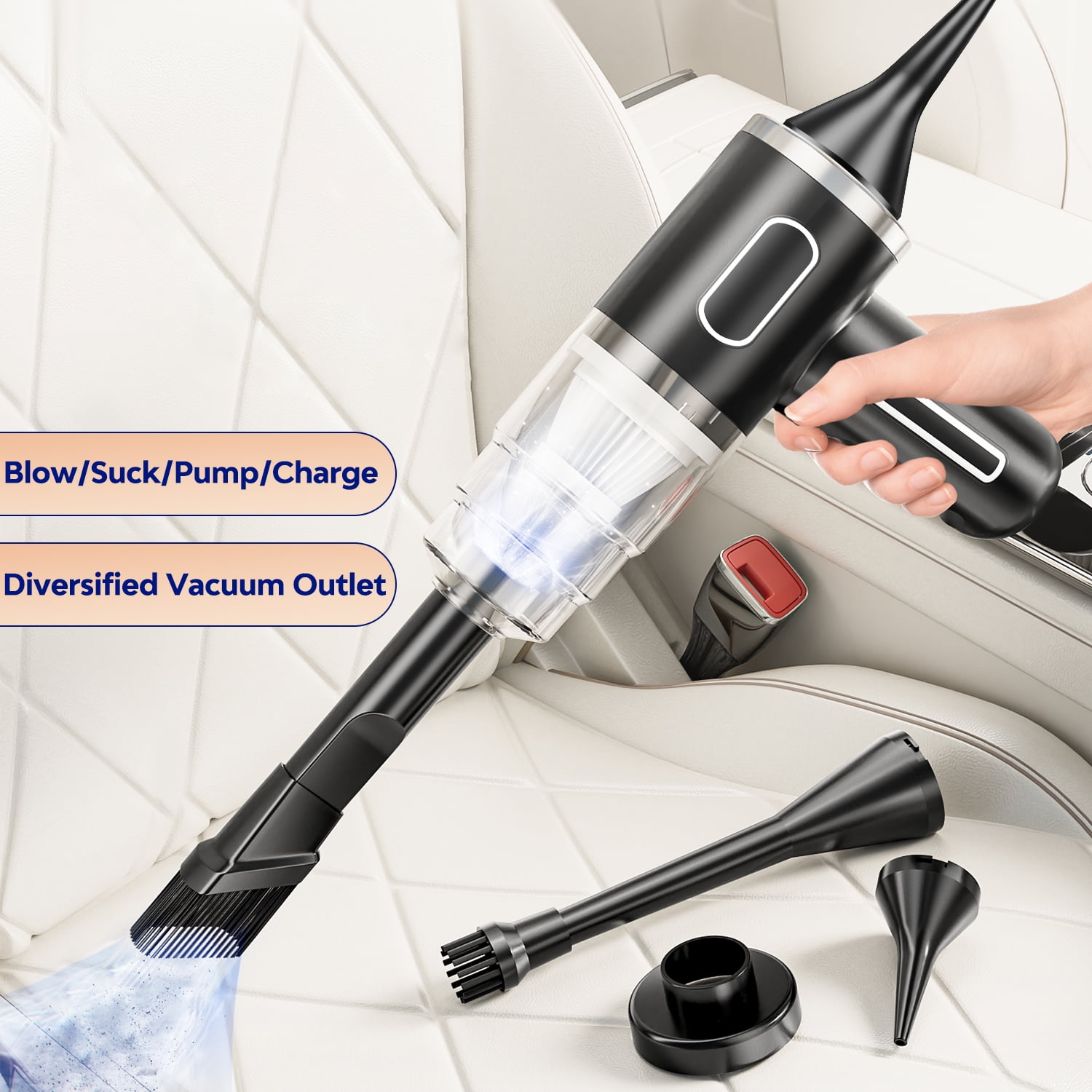 Mini Vacuum, Cordless Handheld Car Vacuum Cleaner Rechargeable, 29000PA Strong Suction, 2 in1 Dust Buster & Air Blower & Hand Pump, Dry Use for Car, Keyboard, Inflate, Black
