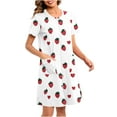 thumbnail image 2 of Feancey Women's Zipper Nightgown Cute Strawberry Print Short Sleeve Sleepwear Robes Milk Silk Soft Knee Length Sleepshirt Loose Fit Pajama Dress with Pockets White M, 2 of 7