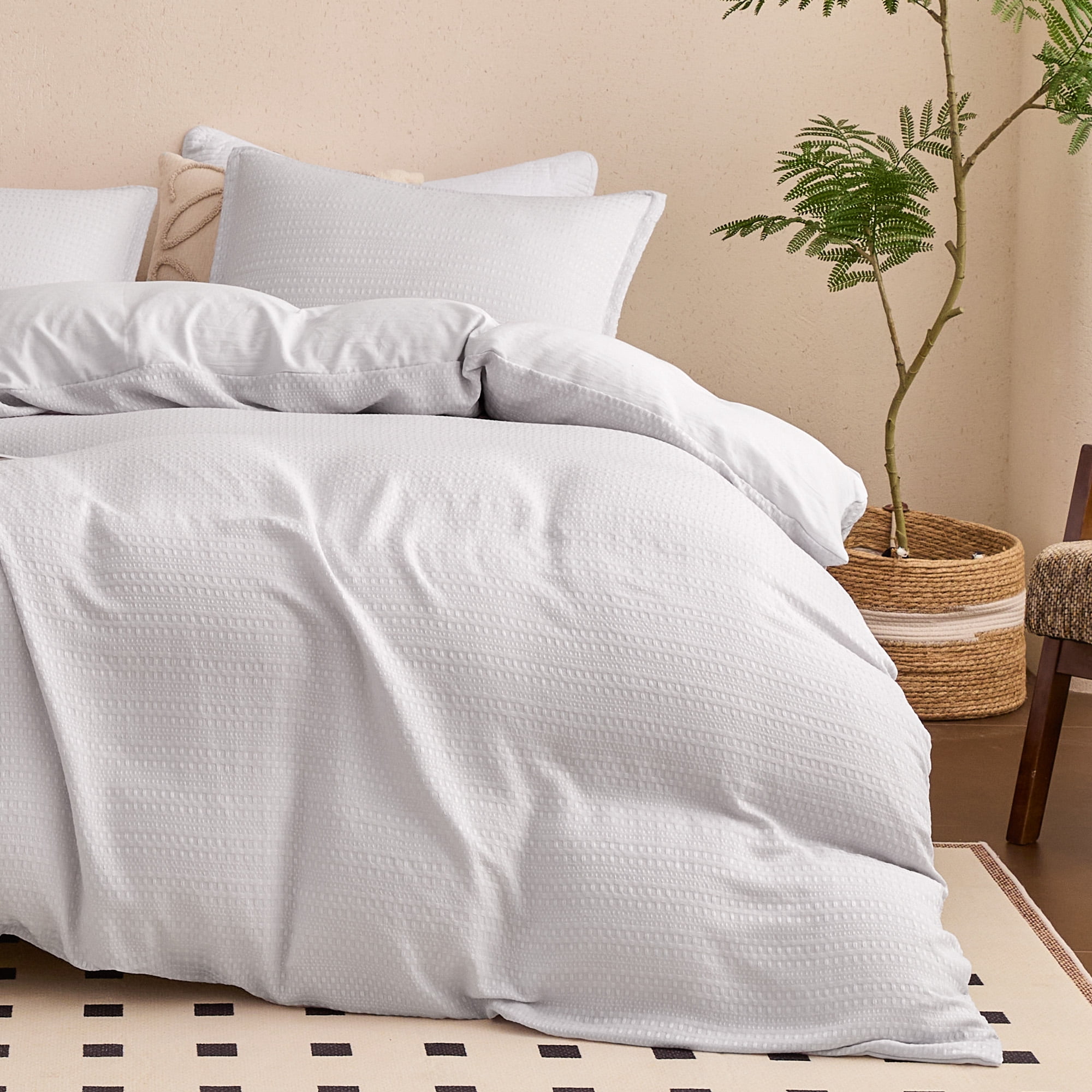 Sleep Zone Boho Jacquard Duvet Cover Set Queen, 3 Pieces Cozy Soft Breathable Bedding Set, Light Grey