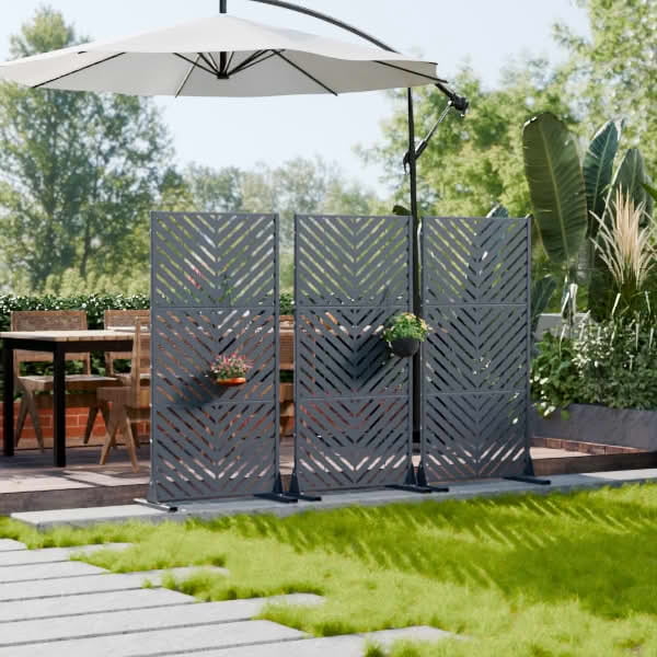 MAYEERTY Outdoor Metal Privacy Screen 5ft Cambrian Rock Gray, 3-Panel Parallel Decorative Screen, Rust-Resistant for Patio