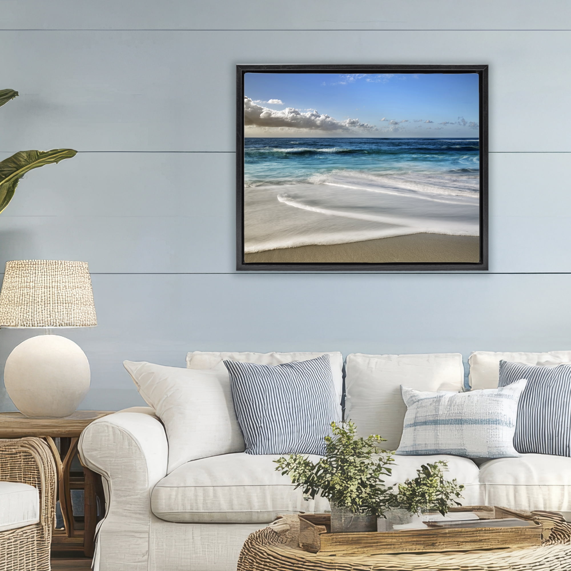 Stupell Industries Morning Foam on Shore Black Framed Floater Canvas Wall Art, design by Superstock