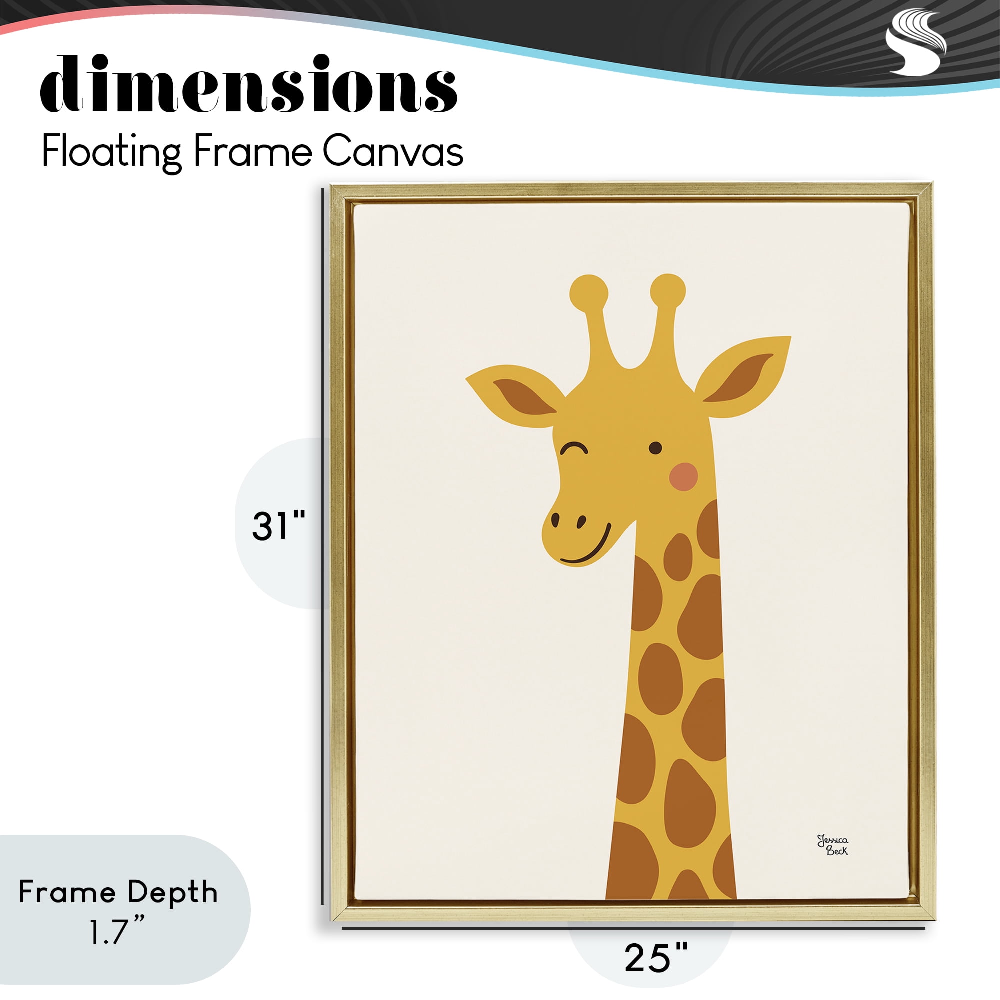 Stupell Industries Winky Giraffe Portrait Gold Framed Floater Canvas Wall Art, design by Jessica Beck