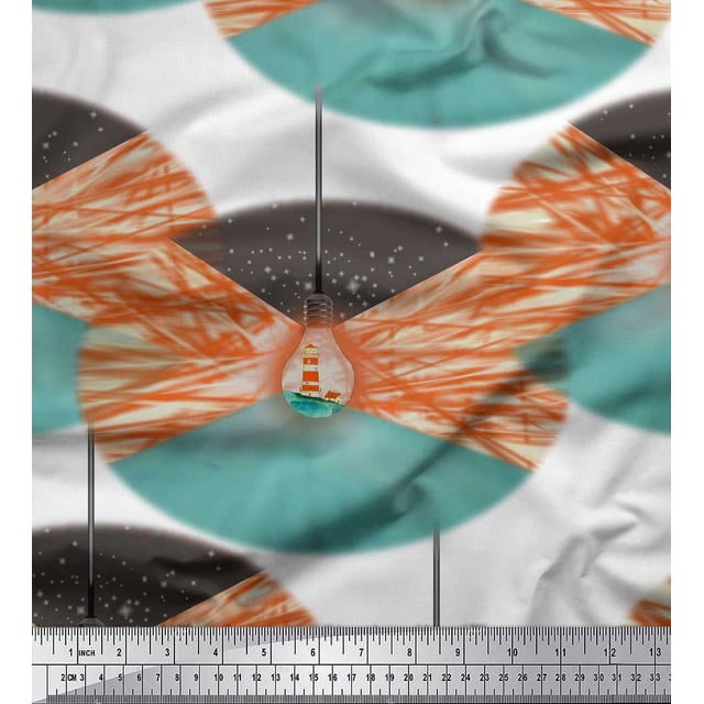 Soimoi Brown polyester Crepe Fabric Circle & Bulb Home Decor Print Fabric by the Yard 42 Inch Wide