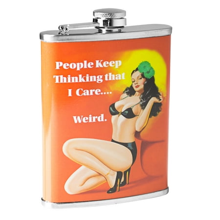 

American Art Decor 8 oz Liquor Flask – “People Keep Thinking that I Care…Weird Stainless Steel Hip Flask – Novelty Flask Funny Flask for Men and Women (5.5 x 4 x 1.25 )