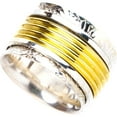 thumbnail image 2 of StarGems Natural Spinning Two Tones Triple-Layer Wide-Band Handmade 925 Sterling Silver Ring 8.5 A4589, 2 of 9