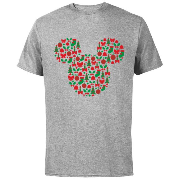 Disney Mickey Mouse Icon Red and Green Holiday - Short Sleeve Cotton T-Shirt for Adults - Customized-Athletic Heather