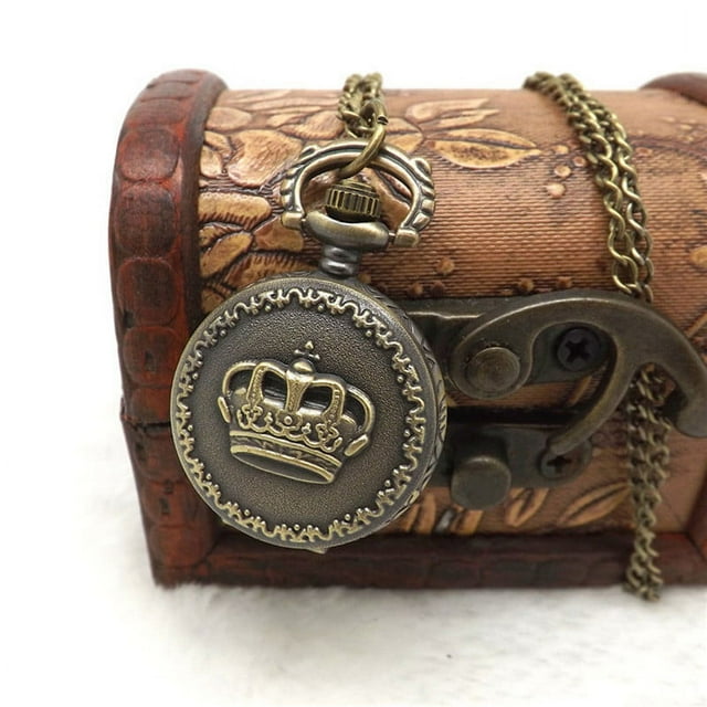 Montre de Poche Vintage Rétro en Bronze Quartz avec Pendentif Chaîne Collier