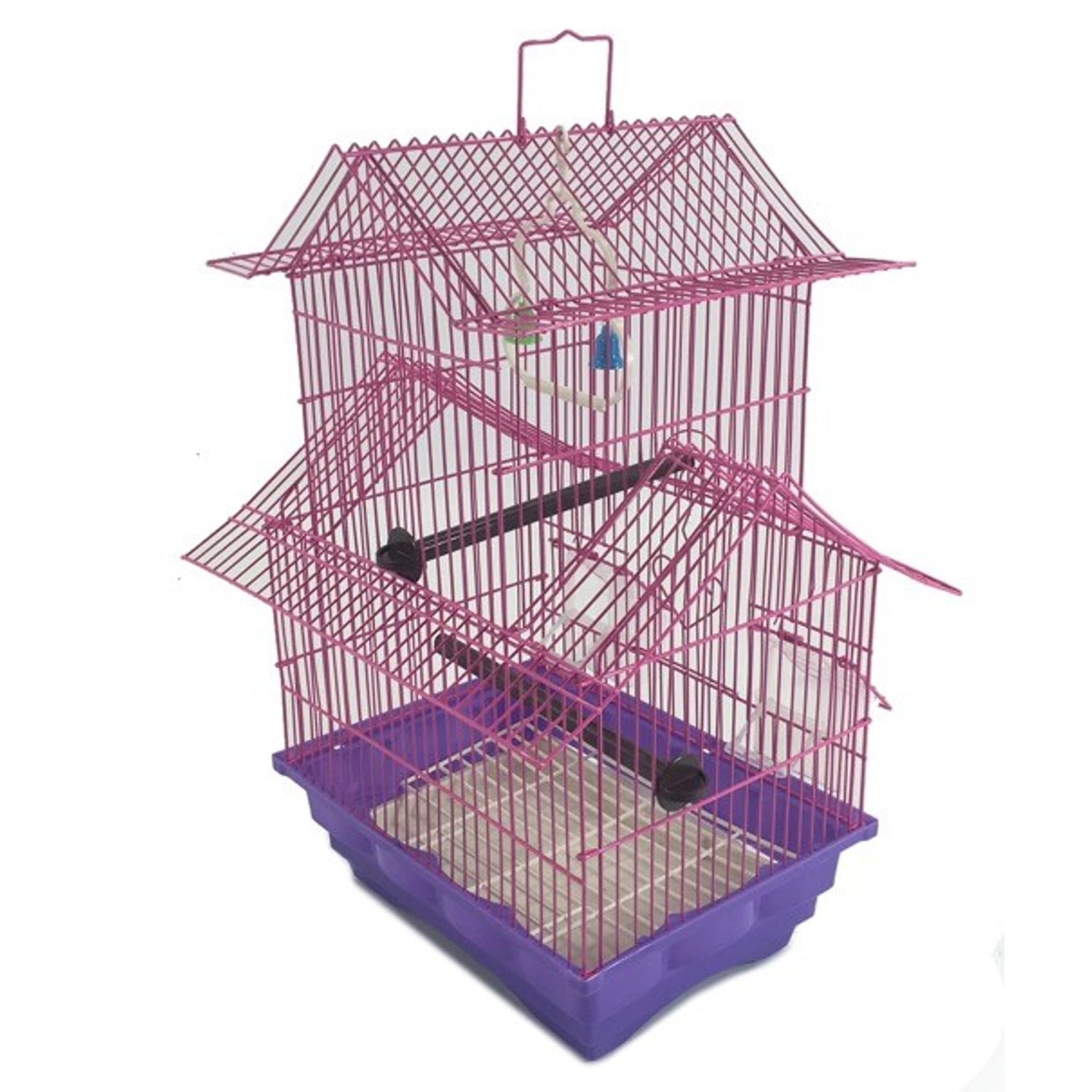EDMBG Pink 18-inch Medium Parakeet Wire Bird Cage for 1 or 2 Birds perfect Bird Travel Cage and Hanging Bird House