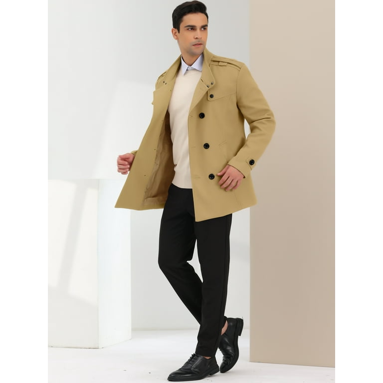 Unique Bargains Men's Winter Coat Stand Collar Double Unique Bargains Men's Winter Coat Stand Collar Double