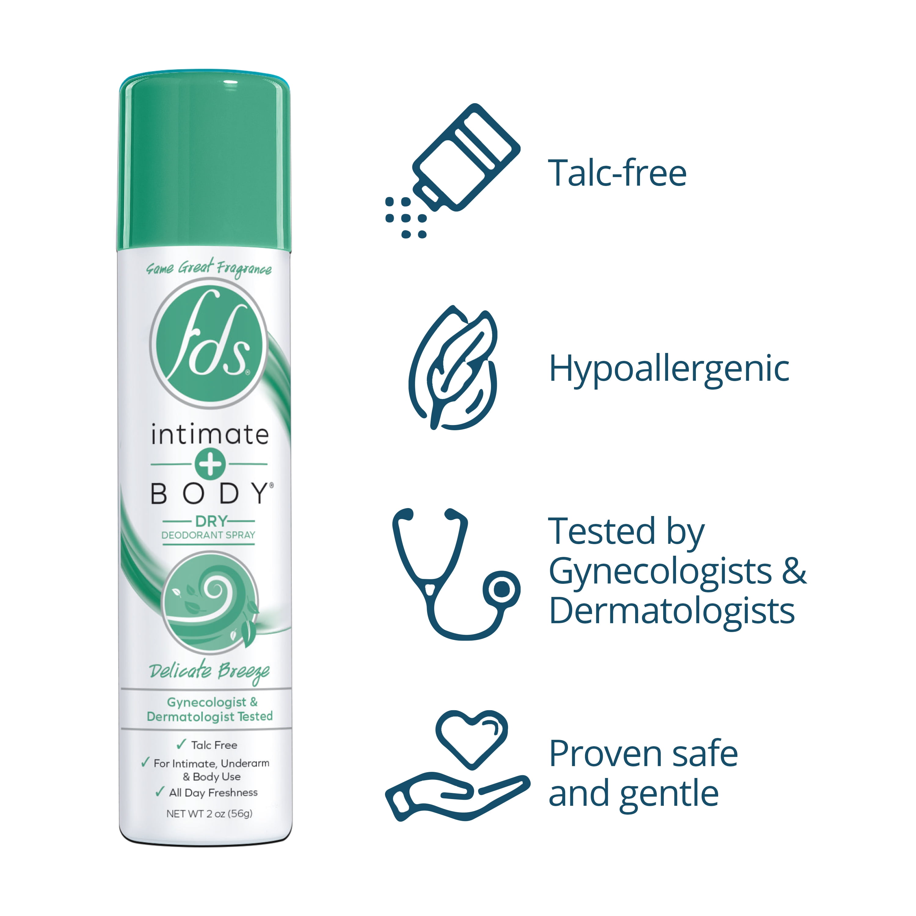 FDS Intimate + Body Dry Feminine Deodorant Spray, Delicate Breeze, 3 Pack