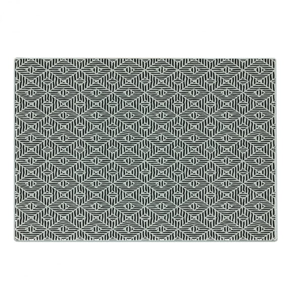 Geometric Cutting Board, Ornamental Hand-drawn Style Rough Lines Tribal Monochrome Doodle Print, Decorative Tempered Glass Cutting and Serving Board, in 3 Sizes, by Ambesonne