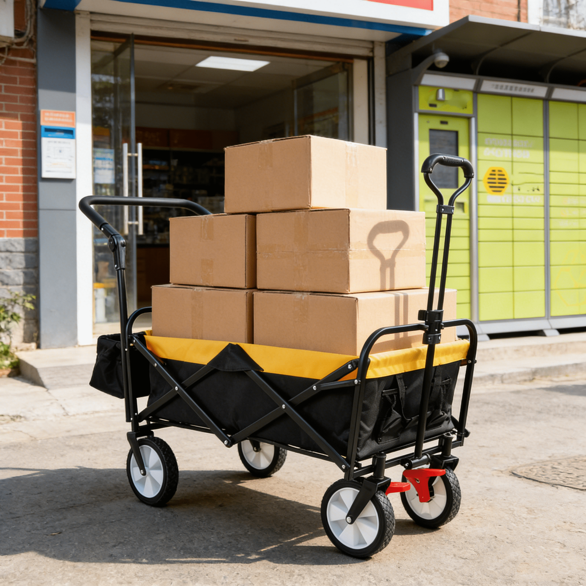 Collapsible Outdoor Utility Wagon, Heavy Duty Folding Garden Portable Hand Cart, Drink Holder, Adjustable Handles