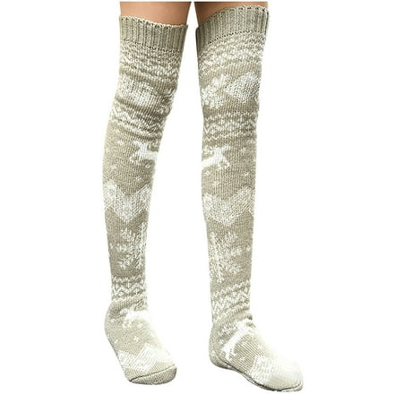 

Women s Christmas Thigh Socks Cute Reindeer Xmas Tree Stripe Knee Socks Winter Warm Soft Boots Socks Floor Socks