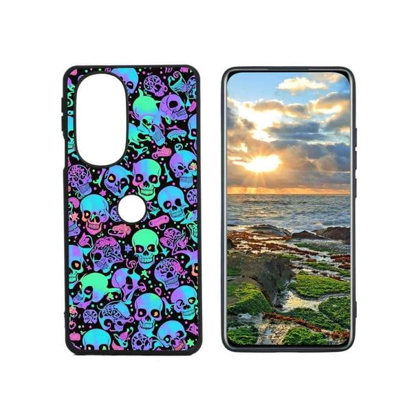 Horror-Black-Witchy-Neon-Skulls-8 Phone Case, Degined for Moto Edge+ (2022) Case Men Women, Flexible Silicone Shockproof Case for Moto Edge+ (2022)
