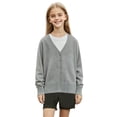 thumbnail image 3 of THDHVS Girls Cardigan,Unisex Kids Solid V Neck Button Front Knit Cardigan Sweater Long Sleeve Casual Soft Winter,Girls Coat Dark Gray 2-3 Years, 3 of 7