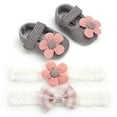 thumbnail image 4 of Diconna Baby Soft Sole Floral Mary Jane Flats and Hairbands 3 Piece Set, 4 of 5