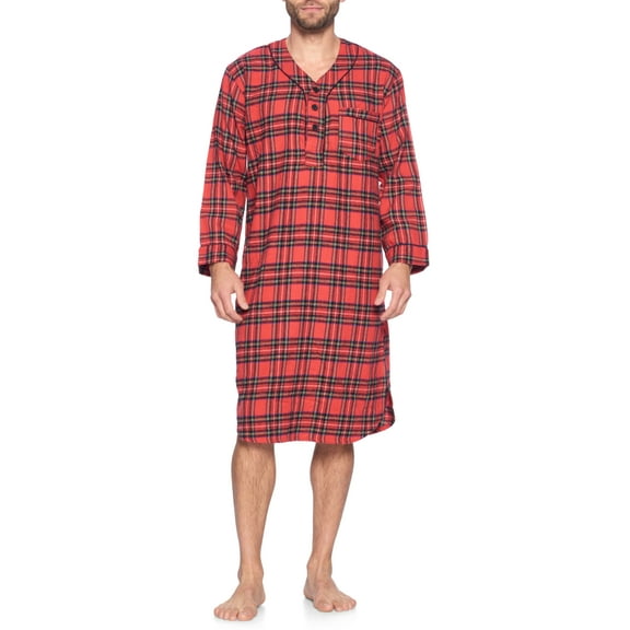 Ashford & Brooks Mens Flannel Plaid Long Sleep Shirt Henley Nightshirt