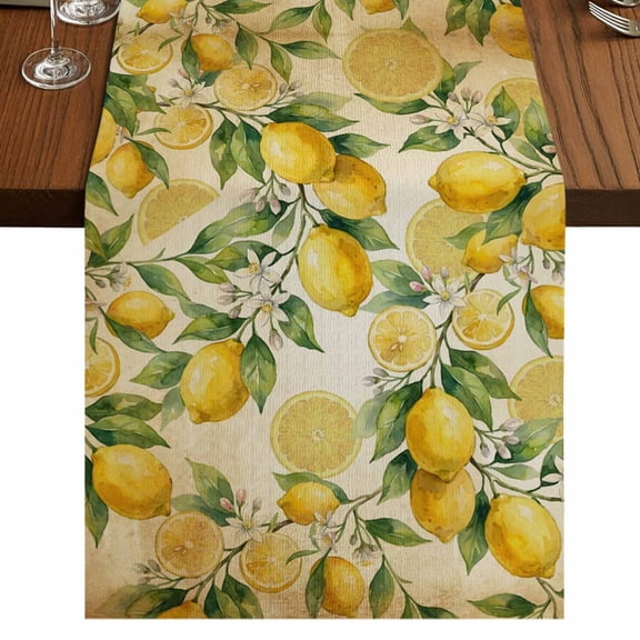 Table Runners 120 Inches Long Dress Scarves, Lemon Farmhouse Coffee/Dining/Kitchen Table Runner for Living Room, Farmhouse Vintage Summer Retro Fruits Yellow Brown 13x120 Inch