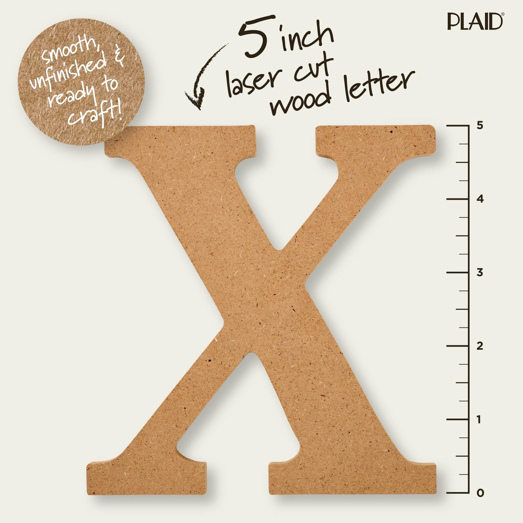 (5 pack) Plaid Unfinished Wood MDF 5" Letter for DIY Arts and Crafts, X