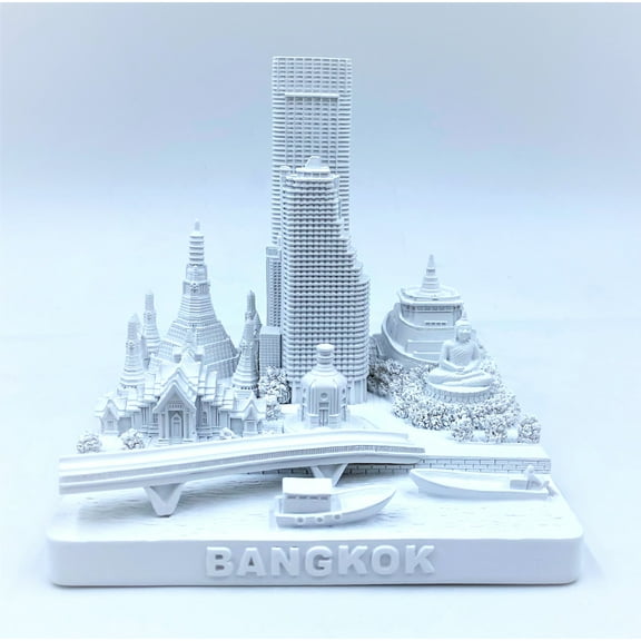 Bangkok 3D City Famous Building Model Statue Souvenir Decoration for Home Office White 4”