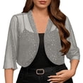 thumbnail image 3 of Bovxnpu 3/4 Sleeve Shirt Tops Mesh Sequined Glitter Long-Sleeved Cardigan Top/Jacket (Women's or Women's Plus), 3 of 7