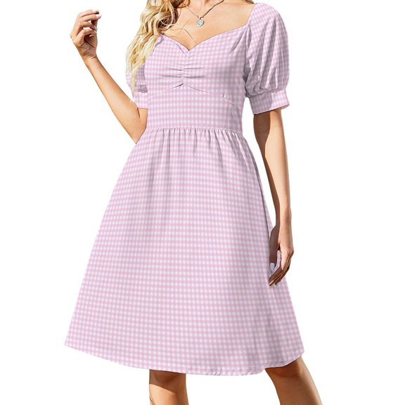 Pink And White Gingham Check Pattern Sleeveless Dress prom dress023 Bridesmaid dress woman