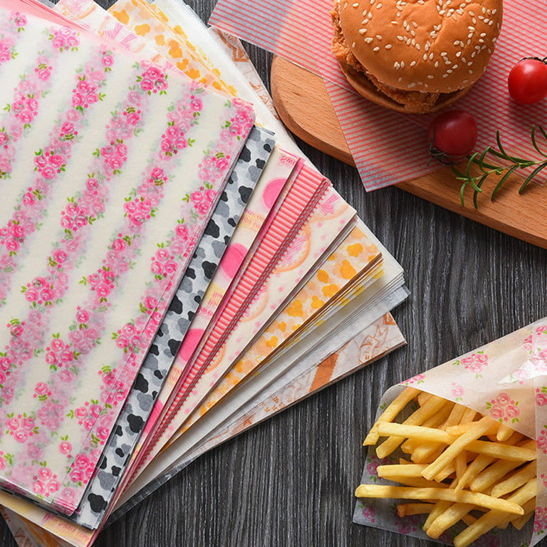 50pcs Greaseproof Paper Square Sandwich Wrapping Paper Disposable Burger  Fries Greaseproof Pad Paper Household Baking Tool