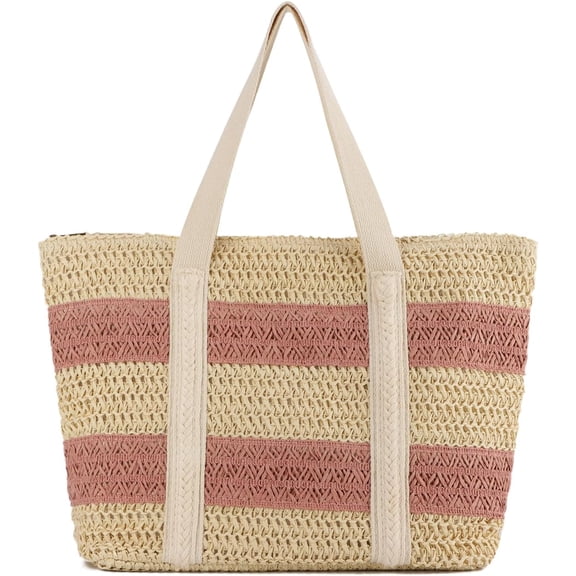 Zhengup Straw Beach Tote Bag for Women Summer Woven Shoulder Handbag Vacation Large Packable Beach Purse