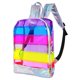 thumbnail image 1 of Mochila morada brillante con rayas transparentes, diseño de arcoíris colorido, adorable mochila escolar de PVC de gran capacidad a la moda., 1 of 6