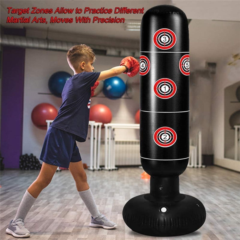 63inch Kids Punching Bag Inflatable Punching Bag， Punching Bag Freestanding Punching Bag with Stand Adults/Kids Standing Boxing Bag for Practicing Kickboxing MMA Karate 
