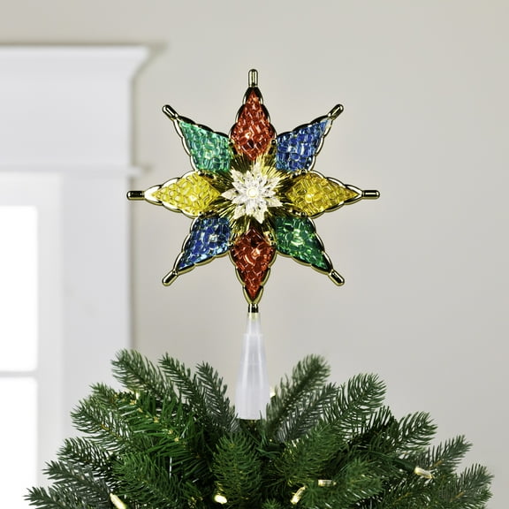 Northlight 8" Pre-Lit Red and Green Crystal 8-Point Star Christmas Tree Topper - Clear Lights